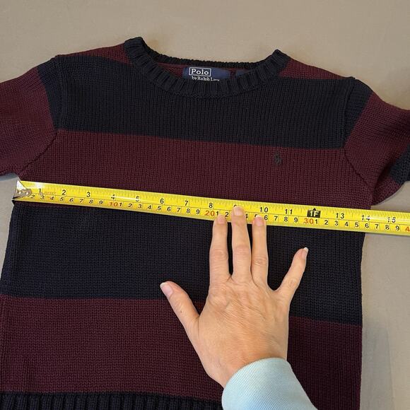 Polo Ralph Lauren Maroon/Blue Striped Size 6 Crew Neck Knit Sweater Boy's Preppy - Picture 6 of 7